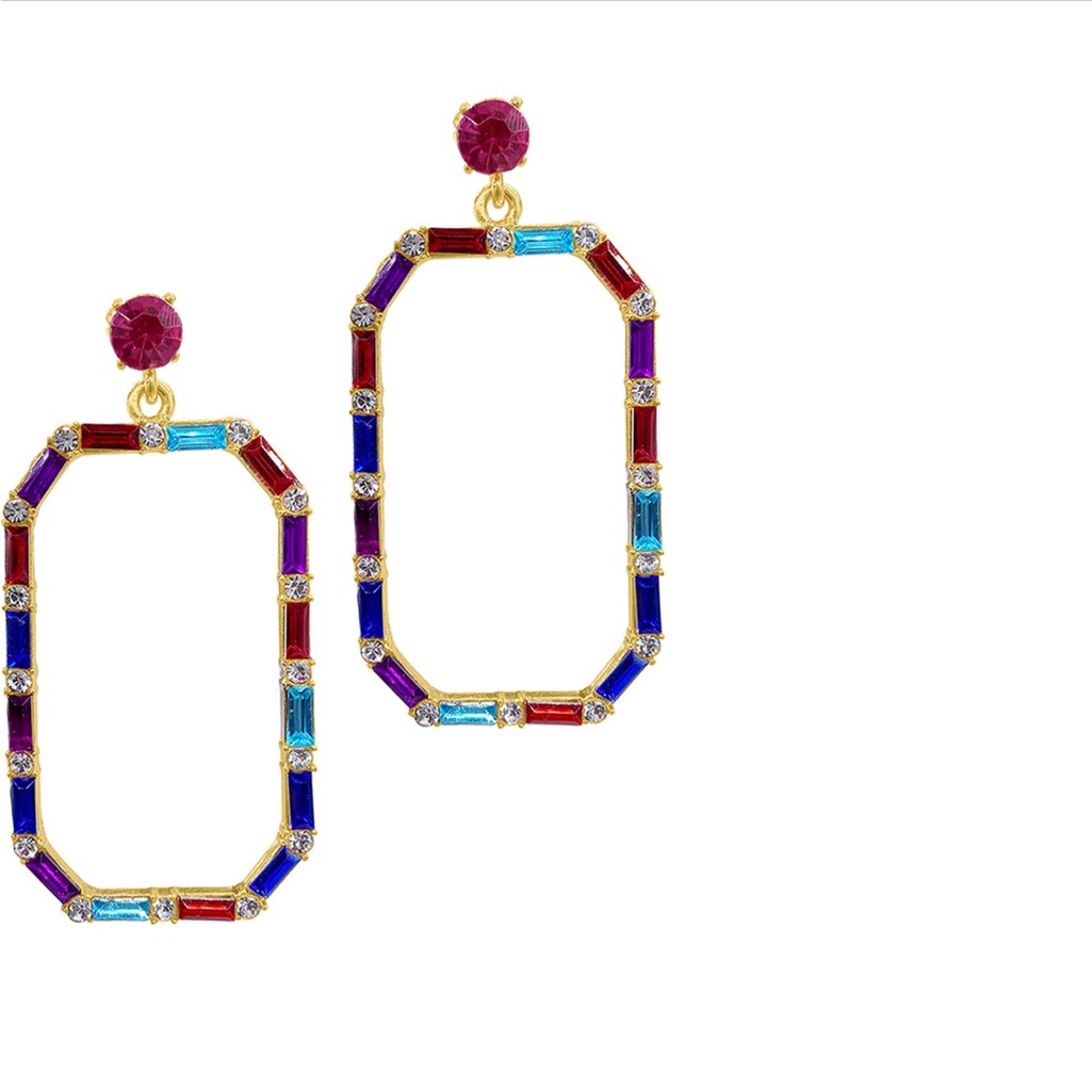 Adornia Nwt 14k Yellow Gold Plated Multicolor Crystal Baguette Drop Earrings